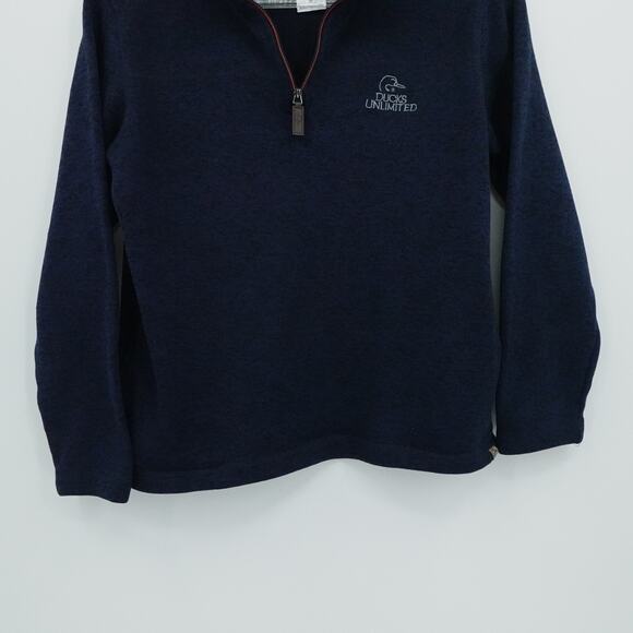 Ducks Unlimited Sweater Mens Medium Blue 1/4 Zip Fleece Preppy Outdoors Pockets - Picture 9 of 14